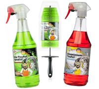 Tuga Chemie Alu Felgen Spezial Felgenreiniger Set für glänzende Alufelgen | mit Wirkindikator und Aktiv Gel Formel | Tuga Rot + Tuga Grün + original Tuga Felgenbürste