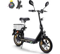 TWOFISH M5-Elite-E Elektro Motorrad mit Straßenzulassung, 45 km/h Motorroller mit 48V 13Ah Akku und 500W Motor, Max 30 km Reichweite, 14 Zoll Reifen, E Moped für Erwachsene (Schwarz-Orange)
