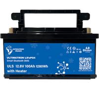 Ultimatron LifePo4 Lithiumbatterie 12,8 V 100Ah ULS-12-100H mit Bluetooth und Smart BMS integriert und Heizung Kunststoffgehäuse Batterie geeignet für den Einbau unter dem Sitz gem. § 12 Abs. 3 UStG U