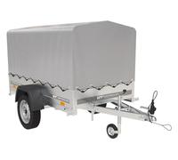 UNITRAILER Garden Trailer 201 Kipp - Anhänger Leichte mit Kippdeichsel, PKW Anhänger mit Stützrad und Hochplane mit Hochspriegel, Auto Anhänger, zul. Gesamtgewicht bis 750 kg