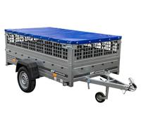 UNITRAILER Gartenanhänger Trailer 230 Kipp mit Stützrad, Seitengitter und Niederplane im Gestell
