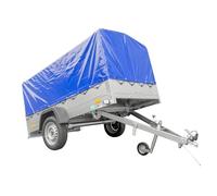 UNITRAILER Vielseitiger Einachsanhänger, 750 kg Tragfähigkeit, 110 cm hoher Rahmen, mit Stützrad und Blauer Abdeckung