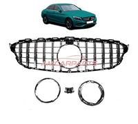 Upgrade Design Kühlergrill / Sportgrill passend für Mercedes Benz C-Klasse W205 / S205 / A205 / C205 14-21 Hochglanz schwarz / chrom