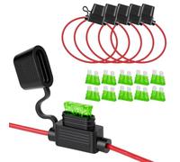 URAQT 12AWG Standart Sicherungshalter Kfz, 5 Stück mit 30A Kfz Sicherungen | Kfz Auto Sicherungshalter Kupferkabel, 12V Wasserdichter Flachsicherungshalter mit 10pcs 30A Sicherungen für Auto RV LKW Boot