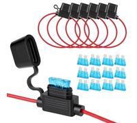 URAQT 16AWG Standart Sicherungshalter Kfz, 6 Stück mit 15A Kfz Sicherungen | Kfz Auto Sicherungshalter Kupferkabel, 12V Wasserdichter Flachsicherungshalter mit 12pcs 15A Sicherungen für Auto RV LKW Boot