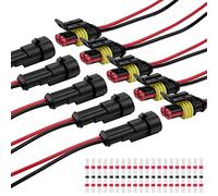 URAQT 2 Polig Kabel Steckverbinder Stecker, 5 Sätze Wasserdichter Stecker Kabel Steckverbinder Stecker mit Kabel 16 AWG Marine für Auto KFZ LKW Kayak Boote Roller Motorrad (mit 20pcs Lötverbinder)