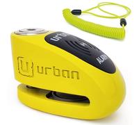 URBAN UR910Y Bremsscheibenschloss mit Alarm 120dB ON/OFF, Gelb+Schwarz Edelstahl lackiert +Abschreckend, SRA & Sold Secure Gold Zertifiziert, Doppelverriegelung Ø10 mm, Motorrad Schloss für Scooter