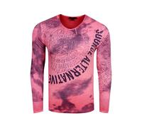 V-Neck Washed Longsleeve mit All-Over Print M