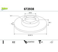 VALEO 2x Bremsscheibe voll Hinterachse für Opel Mokka/Mokka X J13 Astra J P10