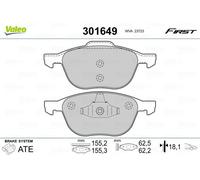 Valeo Bremsbelagsatz Scheibenbremse 301649 - 4er Set Vorderachse - ECE-R90 für Ford Mazda Volvo