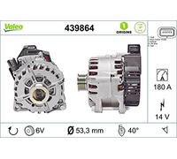 VALEO 439864 Generator Ladestrom des Generators: 210 Amp Rippen: 6 rippen Riemenscheibe Ø: 53,3 mm Spannung: 14 V Drehrichtung: CLOCKWISE