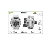 VALEO 439941 Generator Ladestrom des Generators: 200 Amp Rippen: 6 rippen Riemenscheibe Ø: 51 mm Spannung: 14 V Drehrichtung: CLOCKWISE