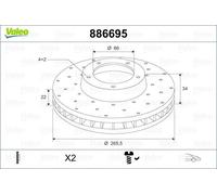 VALEO Bremsscheibe 886695 Vorderachse Gelocht/innenbel. 266mm 22mm für DS