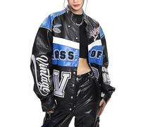 Vamtac Vintage Herren-Motorrad-Bomberjacke mit Grafik, lässig, locker, Hip-Hop, Letterman, Streetwear, Uniformen, 01a-schwarz, XS