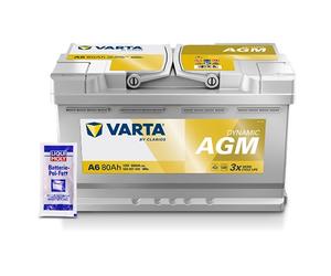 Varta Starterbatterie DYNAMIC AGM 80Ah 800A A6 + Pol-Fett [Hersteller-Nr. 580901080K262] für Toyota, Jaguar, Dodge, Chevrolet, Genesis, Land Rover, Mi
