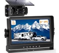 VASTEND Magnetisch Solar Rückfahrkamera Kabellos mit 9" 1080P Monitor, 10000mAh Akku Rückfahrkamera Funk, DIY Installation, Dual Split, Drahtlose Rückfahrkameras für LKW, Van, Wohnmobile(VS-9A)