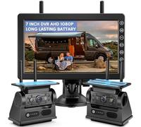 VASTEND Rückfahrkamera Kabellos Solar 7" 1080P Monitor, Magnetische Rückfahrkamera Funk mit 10000mAh Akk, Unterstützung 4 Kameras, Drahtlose Kamera für Wohnwagen, LKW, Auto, Wohnmobil(2 Kamera)