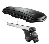 VDP Skibox schwarz JUXT400 lit + Relingträger Alu kompatibel mit für Jaguar XF Kombi ab 2013 bis