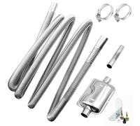 VEGCOO Abgasrohr Standheizung, 120cm Automotive Edelstahl Abgasschlauch, Mit Zwei Edelstahlschellen Und Schalldämpfer, Adapter Abgasrohr Standheizung, Passend Für Dieselheizung