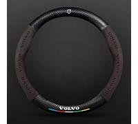 VELOMY Auto Lenkrad Abdeckung für Volvo XC40 2018-2022,Microfiber Leder Lenkradschoner Auto Lenkradbezug Anti Rutsch Atmungsaktives Haltbarkeit Emblem Logo Lenkradhüllen Innenausstattung,Brown