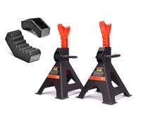 Verda 2X Unterstellböcke 3T 295-425 mm Abstellböcke Stützböcke + 2X Gummiauflage Gummi Wagenbock Werkstattstände Profi Reifenwechsel Abstellbock Auto Heber Wagenheber SN2430/29