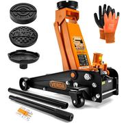 Verda Hydraulischer Wagenheber 3T, 130-490 mm + 2X Gummi + Handschuhe Rangierwagenheber Heber Auto, PKW, Profi, Ständer, Flache, Wohnmobil, Geländewagen (Wagenheber)