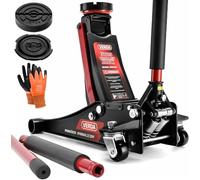 Verda Hydraulischer Wagenheber 3T 80-465mm, 2X Gummi Tief SUV, Jeep Doppelkolben Heber Geländewagen, Rangierwagenheber, Montagehandschuhe Wohnmobil Auto Heber Profi SN8465