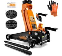 Verda Hydraulischer Wagenheber 3T mit Fußpedal, 130-490mm, 2X Gummi, Profilmesser, Handschuhe Rangierwagenheber Heber, PKW, Profi, Auto, Werkstatt, Wohnmobil, Geländewagen, Doppelpumpsystem