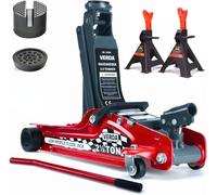 Verda Profi Hydraulischer Wagenheber 2,5T, 85-385mm, 2X Gummi, 2X Unterstellböcke PKW SUV Rangierwagenheber Auto Heber Wohnmobil, Geländewagen (Wagenheber 2,5T + 2X Unterstellbock)