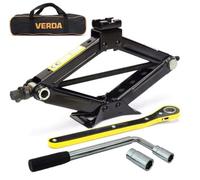 VERDA Scherenwagenheber 2T(2000kg), 98-440 mm, Wagenheber mit Radmutternschlüssel, Ratschenschlüssel, vergrößerte Stahlplatte, Tasche, Car Jack PKW SUV MPV