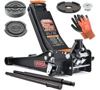 Verda Wagenheber hydraulisch 3T, 75-515mm, 2X Gummi, mit Schmiernippel, Montagehandschuhe Extra Flacher Rangierwagenheber Doppelpumpsystem Doppelkolben Unterstellbock Auto Heber Profi