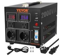 VEVOR 2000W Spannungswandler Transformator AC 110V⇋220V Transformer Wandler 2x US NEMA 5-15R 3-polige/2x standardmäßige europäische Shucko-Ausgangssteckdosen, 1x 5V-USB-Anschluss, 1x Typ-C-Buchse