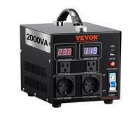 VEVOR 2000W Spannungswandler Transformator AC 110V⇋220V Transformer Wandler 2x US NEMA 5-15R 3-polige/2x standardmäßige europäische Shucko-Ausgangssteckdosen, 1x 5V-USB-Anschluss, 1x Typ-C-Buchse