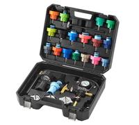 VEVOR 28-teiliges Kühlerkühlmittel-Druckprüfer-Set Abdrückgerät, Abdrücken Tester Kühlwasser Befüllgerät, Kühler Entlüftungsgerät Kühlsystemtester inkl. Thermometer, 17 Metalladapter und 3 Prüfkappen