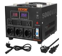 VEVOR 5000W Spannungswandler Transformator AC 110V⇋220V Transformer Wandler 3x US NEMA 5-15R 3-polige / 3x europäische Shucko-Ausgangssteckdosen, 1x 5V-USB-Anschluss und 1x Typ-C-Buchse