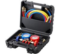 VEVOR Kältemittel Manometer 3-Wege Auto Kältemittel Verteiler Messgeräteset R134A-R22-R12-R502 Ac 4 Stk。 1,52 m Ladeschläuche Kältemittel Manometer