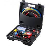 VEVOR Kältemittel Manometer 4-Wege Auto Kältemittel Verteiler Messgeräteset, R134A-R12-R410A-R22 AC 4 Stk. 1524 mm Ladeschläuche Kältemittel Mani