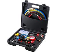 VEVOR Kältemittel Manometer 4-Wege Auto Kältemittel Verteiler Messgeräteset, R134A-R12-R410A-R22 AC 4 Stk. 5 Fuß Ladeschläuche Kältemittel Manifold Messgerät AC-Diagnosewerkzeuge Autoklimaanlagen