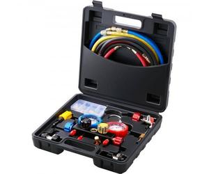 VEVOR Kältemittel Manometer 4-Wege Auto Kältemittel Verteiler Messgeräteset, R134A-R12-R410A-R22 AC 4 Stk. 1524 mm Ladeschläuche Kältemittel Mani