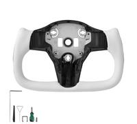 VEVOR Lenkrad für Tesla Model 3 (2016-2023), Volant aus Kohlefaser D-förmig, unten abgeflacht, mit Heizfunktion, Ledergriff mit rutschfester Oberfläche, Ersatzteil für Model 3, Weiß