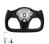 VEVOR Lenkrad für Tesla Model 3 (2016-2023), Volant aus Kohlefaser D-förmig, unten abgeflacht, mit Heizfunktion, Ledergriff mit rutschfester Oberfläche, Ersatzteil für Model 3, Schwarz