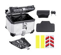 VEVOR Motorrad-Topcase Motorradkoffer 45 L Heckbox aus Aluminiumlegierung mit Lederfutter, abnehmbare Motorrad-Topbox mit Schloss & Rückenpolster, Helmkoffer (435 x 378 x 348 mm) Silber
