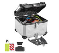 VEVOR Topcase Motorradkoffer 55 L, Universal-Heckkoffer Aluminium, Helmkoffer Wasserdicht, Abnehmbar, mit Sicherheitsschloss, Reflexstreifen, Hartschalen und Lederfutter zur Helmaufbewahrung