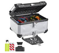 VEVOR Topcase Motorradkoffer 65 L, Universal-Heckkoffer Aluminium, Helmkoffer Wasserdicht, Abnehmbar, mit Sicherheitsschloss, Reflexstreifen und Lederfutter zur Helmaufbewahrung