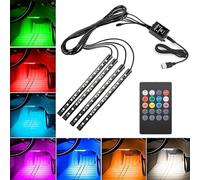 VIFERR Auto LED Innenbeleuchtung, 4pcs 48 Strip Leuchten Innenraumbeleuchtung LED Atmosphäre Licht USB-Port Lichtleiste mit Fernbedienung (12V)