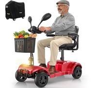 VOCIC Elektromobil Senioren 4 Räder Faltbar D42,20KM Reichweite Seniorenmobile Klappbar mit Pannensichere Reifen für All Gelände,250W Roller Mobilität mit Abdeckplane bis 136KG,5 Jahre Support, Rot