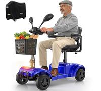 VOCIC Elektromobil Senioren 4 Räder Faltbar D42, 20KM Seniorenmobil | Seniorenmobile Klappbar mit Pannensichere Reifen All Gelände,250W Roller Mobilität mit Abdeckplane bis 136KG,5 Jahre, Blau