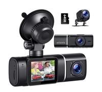 Volam 3-Kanal Dashcam Auto vorne hinten Innenraum Kamera Dashcam zur Überwachung von Parkplätzen, mit IR Nachtsicht WDR G-Sensor und inklusive 64 SD-Karte USB C