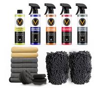 VPD Startlinien-Set - komplettes Autopflege-Set mit Hochleistungs-Fettschmierer, Wasch- und Wachs, Quick Detailer, Innen- und Außenreiniger, Gummi-Vinyl-Kunststoff-Reviver, Mikrofaser-Handtücher,
