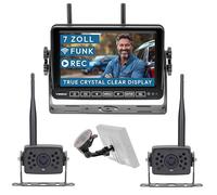 VSG24 7“ Element Wired HD Funk Rückfahrsystem mit 2 Kameras für Wohnmobil & LKW, KFZ Set Rückfahrkamera kabellos + Monitor DIY Nachrüsten 12V-24V Kamera digital Auto Rückspiegel Pferdeanhänger